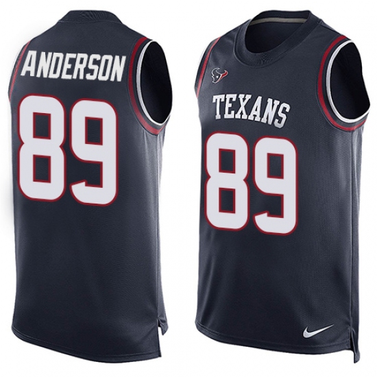 Men's Nike Houston Texans #89 Stephen Anderson Limited Navy Blue Player Name & Number Tank Top NFL Jersey - Ujersey