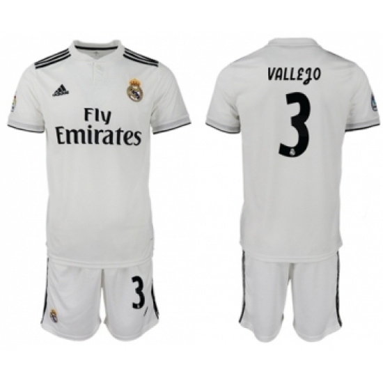 Real Madrid #3 Vallejo White Home Soccer Club Jersey