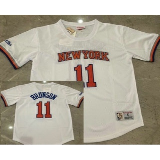 Men's New York Knicks #11 Jalen Brunson White Short-Sleeved Swingman Stitched Throwback Jersey - Ujersey