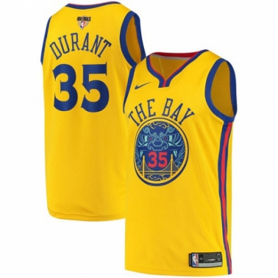 Men's Nike Golden State Warriors #35 Kevin Durant Authentic Gold 2018 NBA Finals Bound NBA Jersey - City Edition - Ujersey