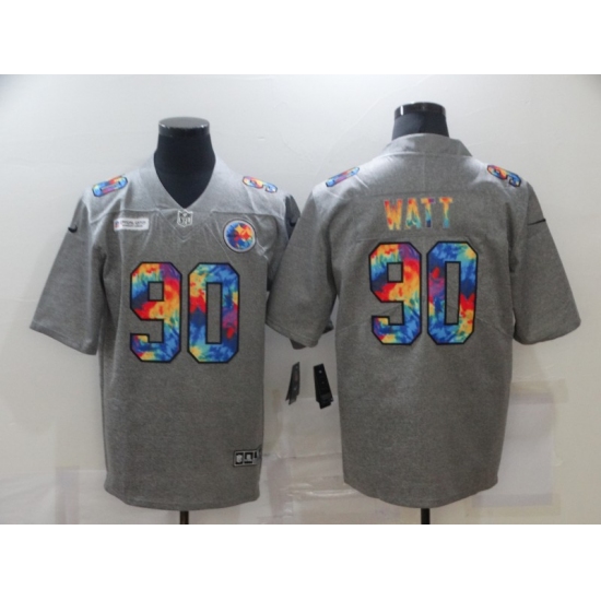 Men's Pittsburgh Steelers #90 T. J. Watt Gray Rainbow Version Nike Limited Jersey - Ujersey