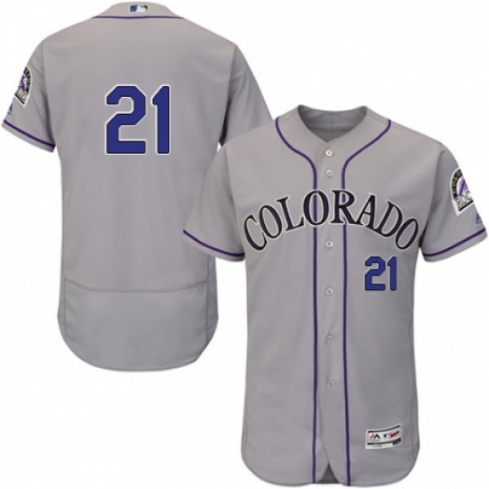 Men's Majestic Colorado Rockies #21 Kyle Freeland Grey Road Flex Base Authentic Collection MLB Jersey - Ujersey