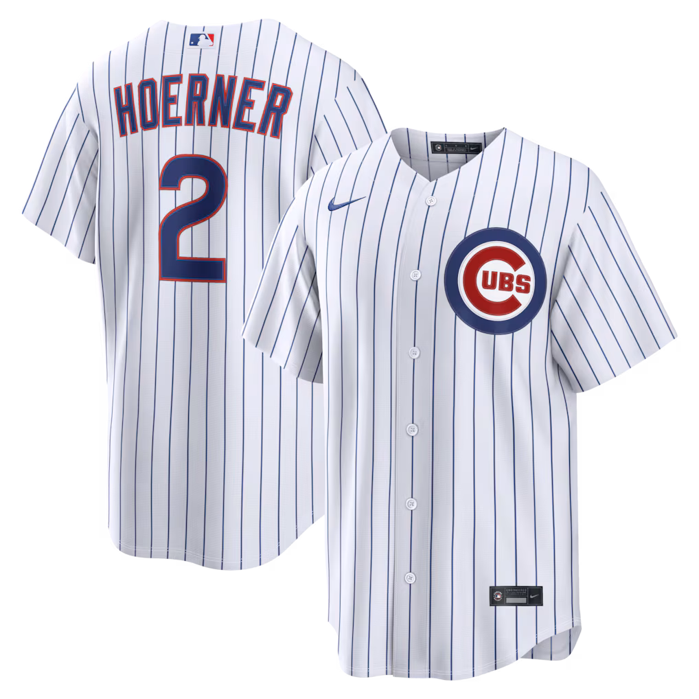 Men's Chicago Cubs Nico Hoerner Nike White Home Replica Jersey - Vujersey Los Angeles Rams