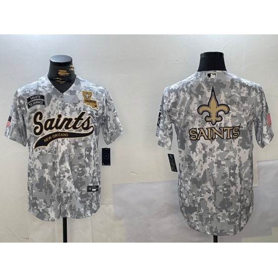 Men's New Orleans Saints Team Big Logo 2024 Arctic Camo Salute To Service Stitched Baseball Jerseys - Ujersey