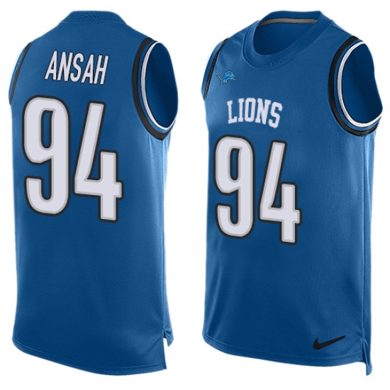 Men's Nike Detroit Lions #94 Ziggy Ansah Limited Light Blue Player Name & Number Tank Top NFL Jersey - Ujersey
