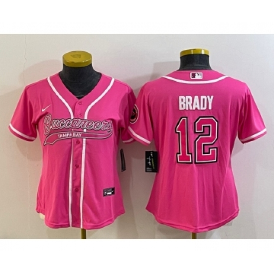 Women's Tampa Bay Buccaneers #12 Tom Brady Pink With Patch Cool Base Stitched Baseball Jersey - Ujersey