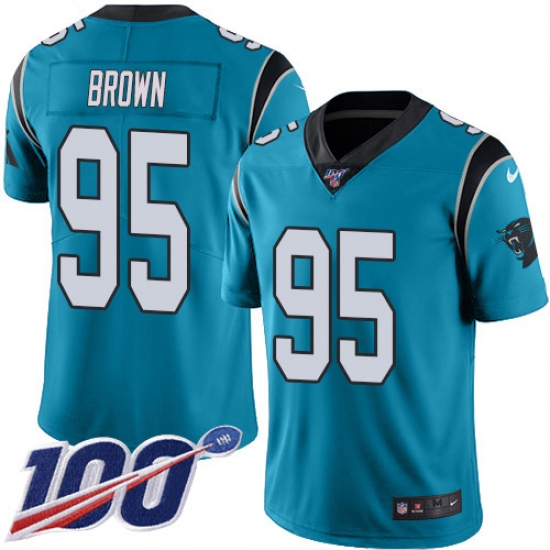 Youth Carolina Panthers #95 Derrick Brown Blue Alternate Stitched NFL 100th Season Vapor Untouchable Limited Jersey - Ujersey