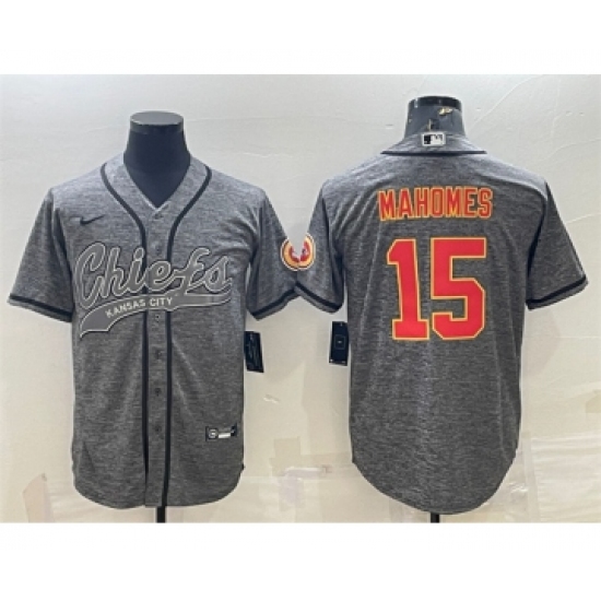 Men's Kansas City Chiefs #15 Patrick Mahomes Gray With Patch Cool Base Stitched Baseball Jersey - Ujersey