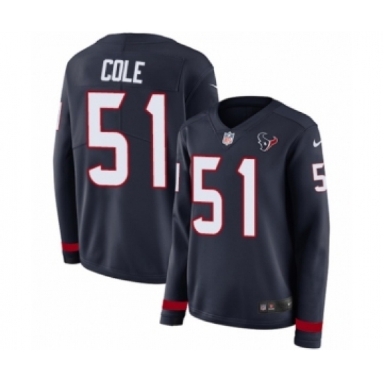 Women's Nike Houston Texans #51 Dylan Cole Limited Navy Blue Therma Long Sleeve NFL Jersey - Ujersey