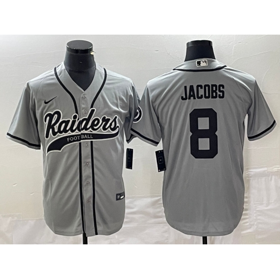 Men's Nike Las Vegas Raiders #8 Josh Jacobs Gray Cool Base Stitched Baseball Jersey - Ujersey