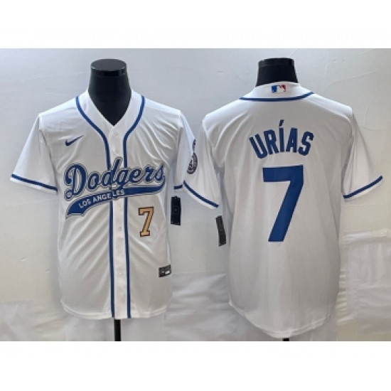 Men's Los Angeles Dodgers #7 Julio Urias Number White Cool Base Stitched Baseball Jersey - Ujersey