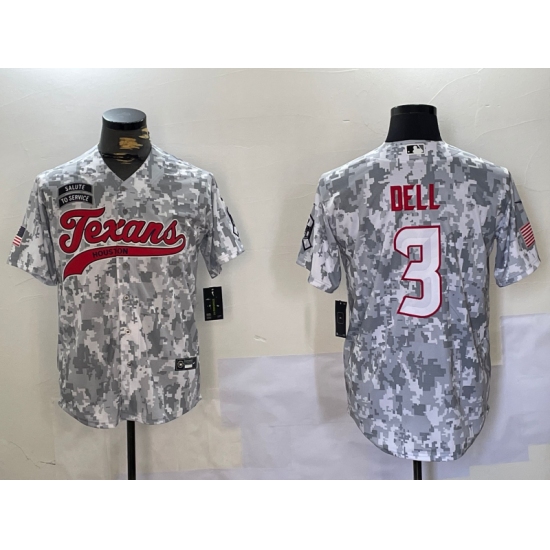 Men's Houston Texans #3 Tank Dell Arctic Camo 2024 Salute to Service Stitched Baseball Jersey - Ujersey