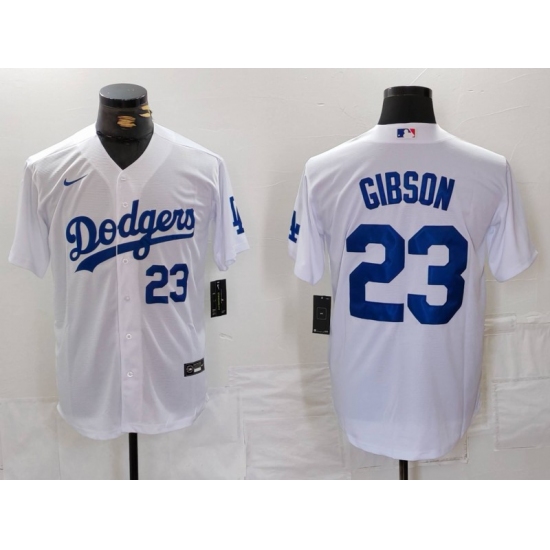 Men's Los Angeles Dodgers #23 Kirk Gibson Number White Cool Base Stitched Jerseys - Ujersey