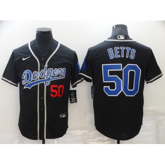 Men's Nike Los Angeles Dodgers #50 Mookie Betts Black Blue Road Authentic Jersey - Ujersey
