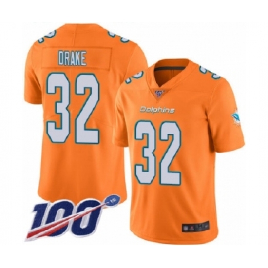 Men's Miami Dolphins #32 Kenyan Drake Limited Orange Rush Vapor Untouchable 100th Season Football Jersey - Ujersey