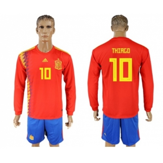 Spain #10 Thiago Red Home Long Sleeves Soccer Country Jersey