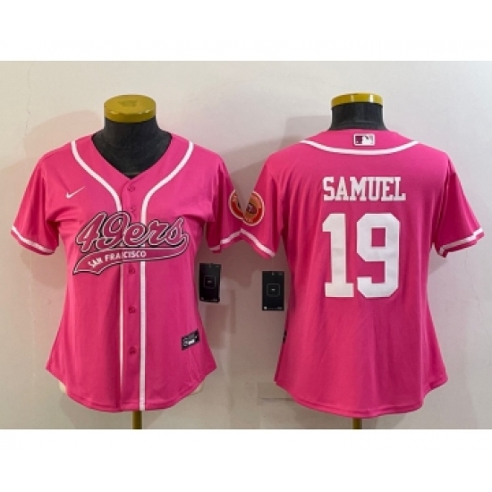 Women's San Francisco 49ers #19 Deebo Samuel Pink With Patch Cool Base Stitched Baseball Jersey - Ujersey