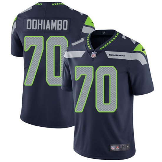 Men's Nike Seattle Seahawks #70 Rees Odhiambo Steel Blue Team Color Vapor Untouchable Limited Player NFL Jersey - Ujersey