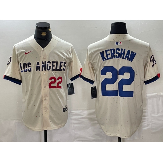 Men's Los Angeles Dodgers #22 Clayton Kershaw Number Cream 2024 City Connect Limited Stitched Jersey - Ujersey