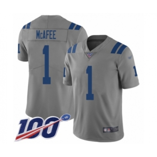 Men's Indianapolis Colts #1 Pat McAfee Limited Gray Inverted Legend 100th Season Football Jersey - Ujersey