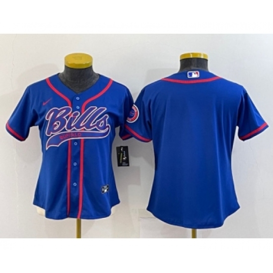 Women's Buffalo Bills Blank Royal With Patch Cool Base Stitched Baseball Jersey(Run Small) - Ujersey