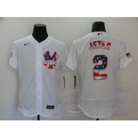 Men's Nike New York Yankees #2 Derek Jeter White 2020 Stars & Stripes 4th of July Jersey - Ujersey