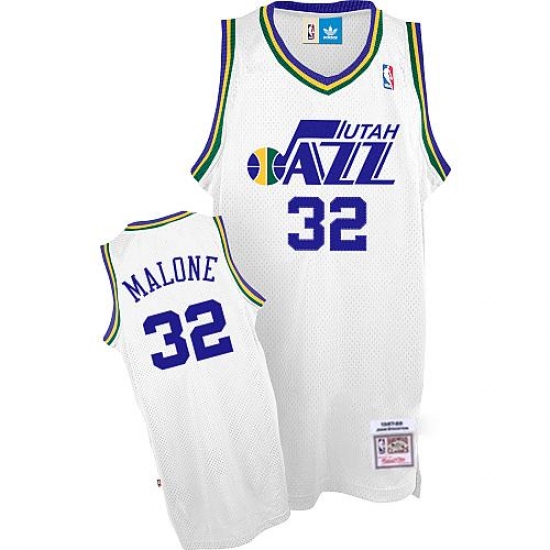 Men's Adidas Utah Jazz #32 Karl Malone Authentic White Throwback NBA Jersey - Ujersey