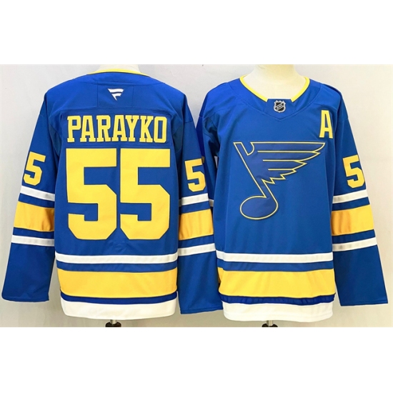 Men's St. Louis Blues #55 Colton Parayko Blue 2025 With A Stitched Hockey Jersey - Ujersey