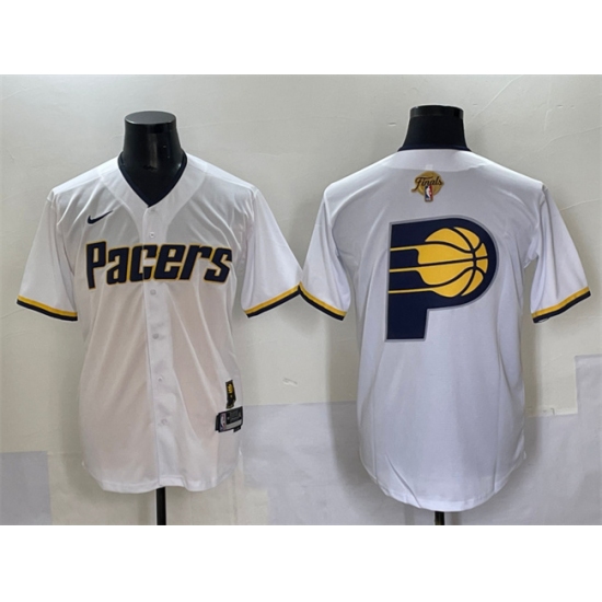 Men's Indiana Pacers Team Big Logo White 2025 Finals Vapor Stitched Baseball Jersey