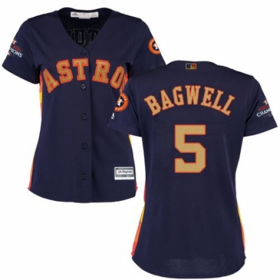 Women's Majestic Houston Astros #5 Jeff Bagwell Authentic Navy Blue Alternate 2018 Gold Program Cool Base MLB Jersey - Ujersey