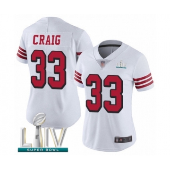 Women's San Francisco 49ers #33 Roger Craig Limited White Rush Vapor Untouchable Super Bowl LIV Bound Football Jersey - Ujersey