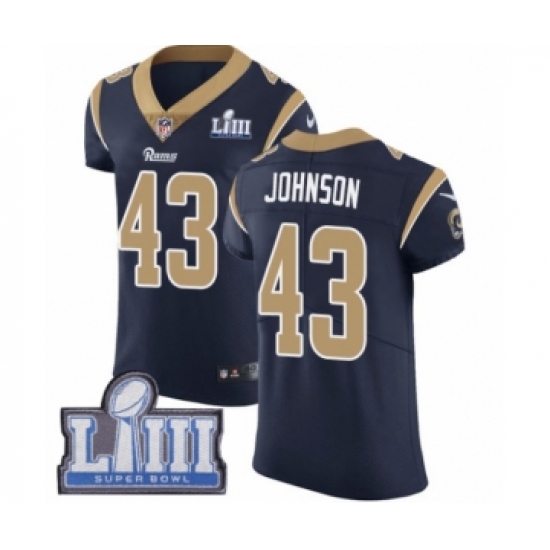 Men's Nike Los Angeles Rams #43 John Johnson Navy Blue Team Color Vapor Untouchable Elite Player Super Bowl LIII Bound NFL Jersey - Ujersey