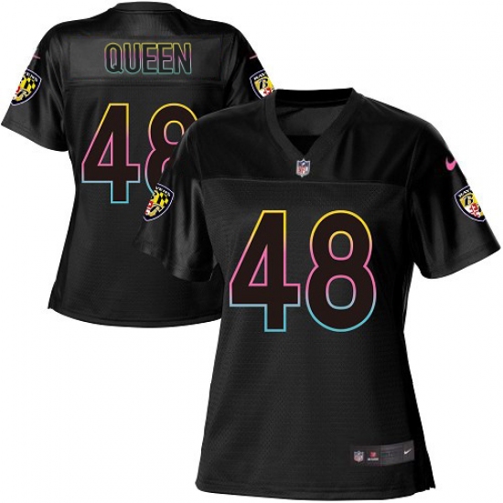 Women's Baltimore Ravens #48 Patrick Queen Black Women's's NFL Fashion Game Jersey - Ujersey