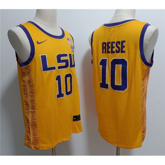 Men's LSU Tigers #10 Angel Reese Yellow Stitched Jersey