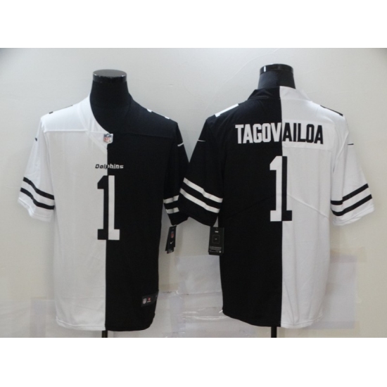 Men's Miami Dolphins #1 Tua Tagovailoa Black White Limited Split Fashion Football Jersey - Ujersey
