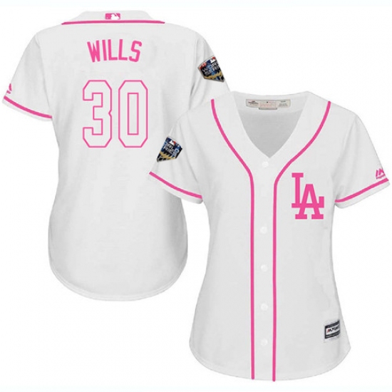 Women's Majestic Los Angeles Dodgers #30 Maury Wills Authentic White Fashion Cool Base 2018 World Series MLB Jersey - Ujersey