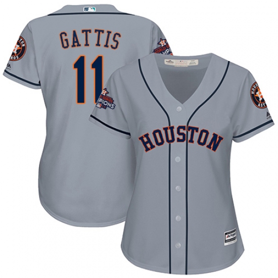 Women's Majestic Houston Astros #11 Evan Gattis Authentic Grey Road 2017 World Series Champions Cool Base MLB Jersey - Ujersey