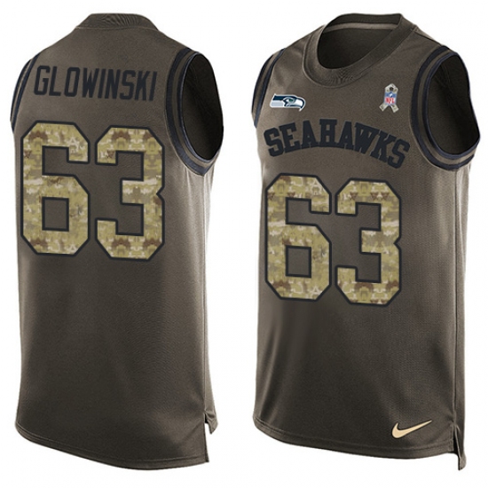 Men's Nike Seattle Seahawks #63 Mark Glowinski Limited Green Salute to Service Tank Top NFL Jersey - Ujersey