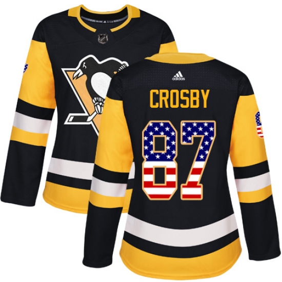 Women's Adidas Pittsburgh Penguins #87 Sidney Crosby Authentic Black USA Flag Fashion NHL Jersey - Ujersey