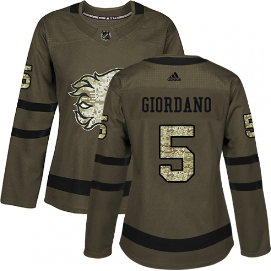 Women's Reebok Calgary Flames #5 Mark Giordano Authentic Green Salute to Service NHL Jersey - Ujersey