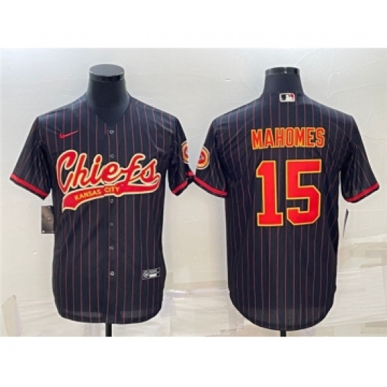 Men's Kansas City Chiefs #15 Patrick Mahomes Black With Patch Cool Base Stitched Baseball Jersey - Ujersey