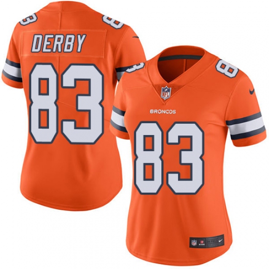 Women's Nike Denver Broncos #83 A.J. Derby Limited Orange Rush Vapor Untouchable NFL Jersey - Ujersey