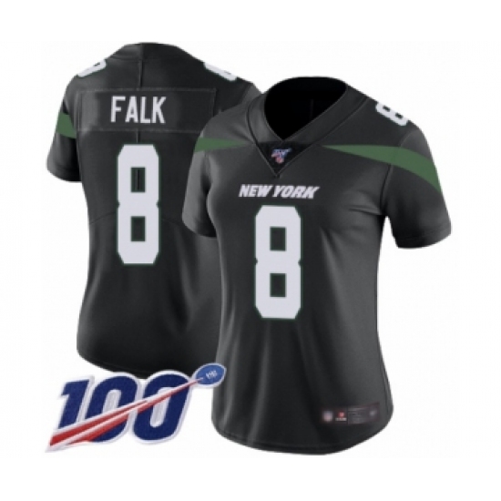 Women's New York Jets #8 Luke Falk Black Alternate Vapor Untouchable Limited Player 100th Season Football Jersey - Ujersey