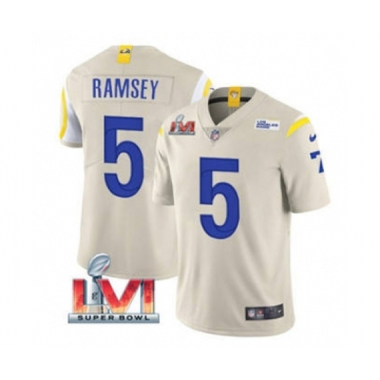 Men's Los Angeles Rams #5 Jalen Ramsey Bone 2022 Super Bowl LVI Vapor Limited Stitched Jersey - Ujersey