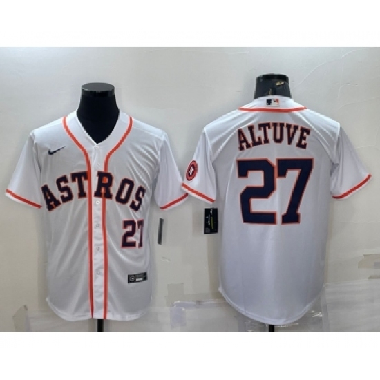 Men's Houston Astros #27 Jose Altuve Number White With Patch Stitched MLB Cool Base Nike Jersey - Ujersey
