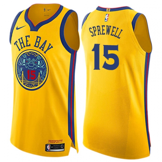 Youth Nike Golden State Warriors #15 Latrell Sprewell Swingman Gold NBA Jersey - City Edition - Ujersey