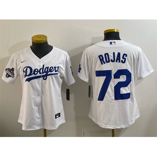 Women's Los Angeles Dodgers #72 Miguel Rojas White 2025 World Series Champions Home Cool Base Stitched Baseball Jersey(Run Small) - Ujersey