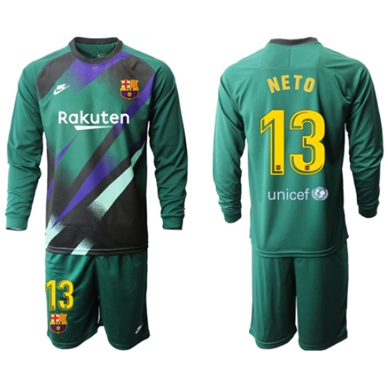 Barcelona #13 Neto Green Goalkeeper Long Sleeves Soccer Club Jersey