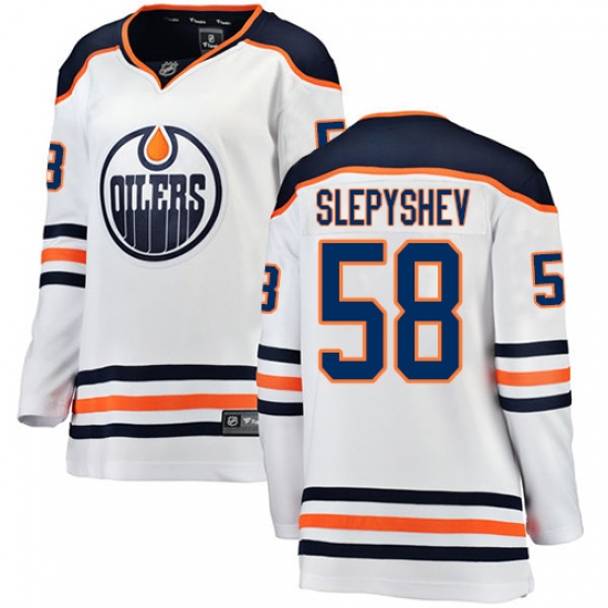 Women's Edmonton Oilers #58 Anton Slepyshev Authentic White Away Fanatics Branded Breakaway NHL Jersey - Ujersey