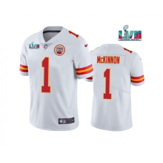 Men's Kansas City Chiefs #1 Jerick McKinnon White Super Bowl LVII Patch Vapor Untouchable Limited Stitched Jersey
